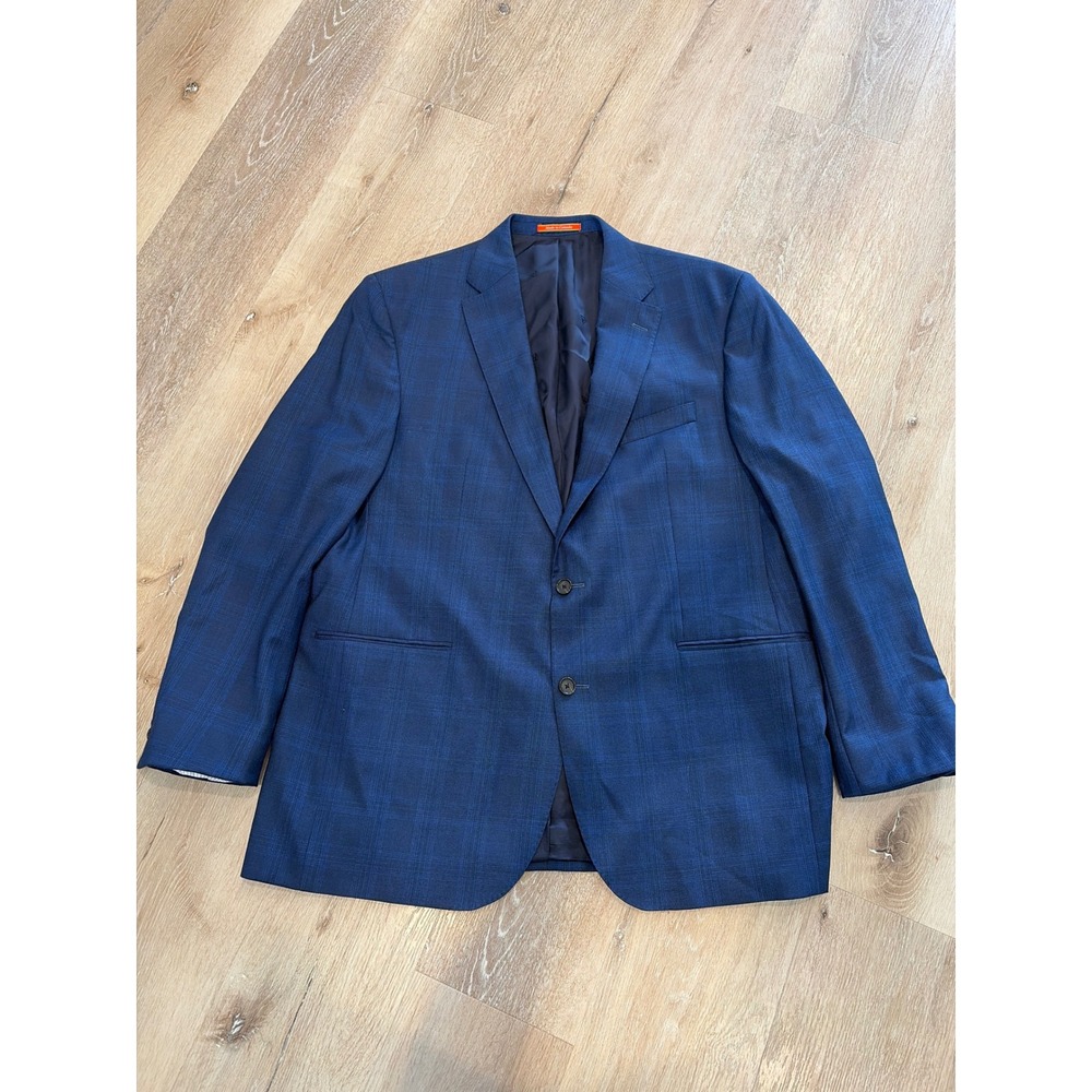 Cremieux Loro Piana Zelander Wool Blazer Blue Plaid Sport Coat Mens 46L